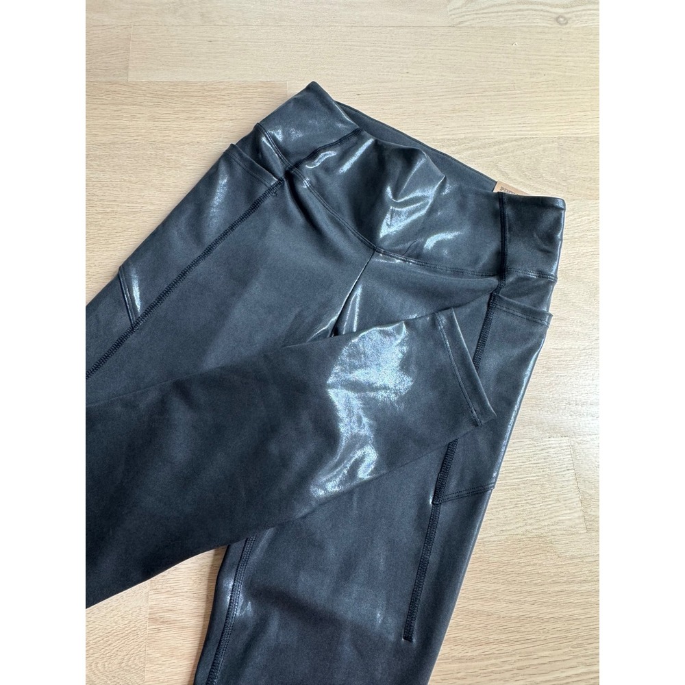 Pink Active Victorias Secret High Waist Metallic Leggings Black Pockets Size M